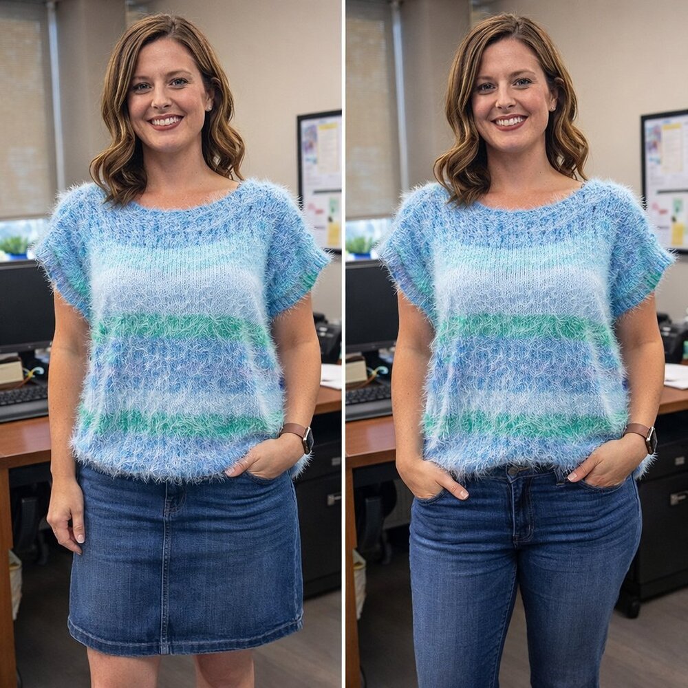 Hand Crafted Knit Furry Sweater Top Short Sleeve Cropped Crop